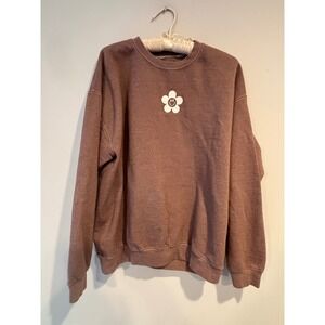 PS / LA Los Angeles Brown Smiley Flower Graphic Sweatshirt Womens Medium Cocoa